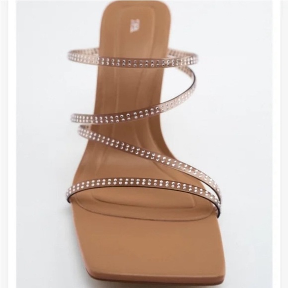 ZARA HEELED SANDALS WITH RHINESTONE Tan Sandals with Transparent Straps.9us/40 - Picture 3 of 9